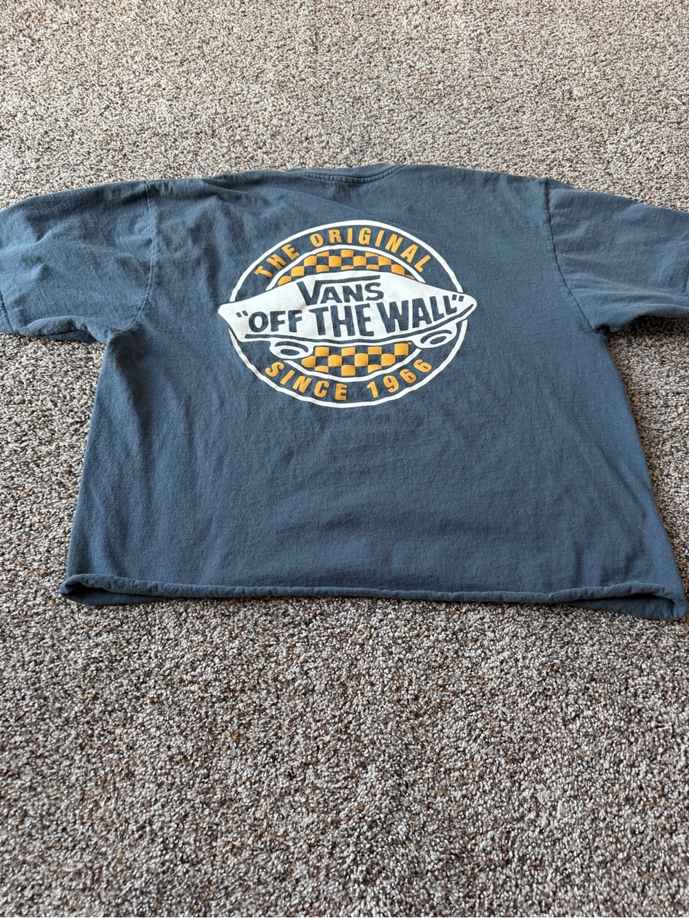 Vans Off The Wall Women's Oversized Crop Tee Charcoal Checkered Logo large